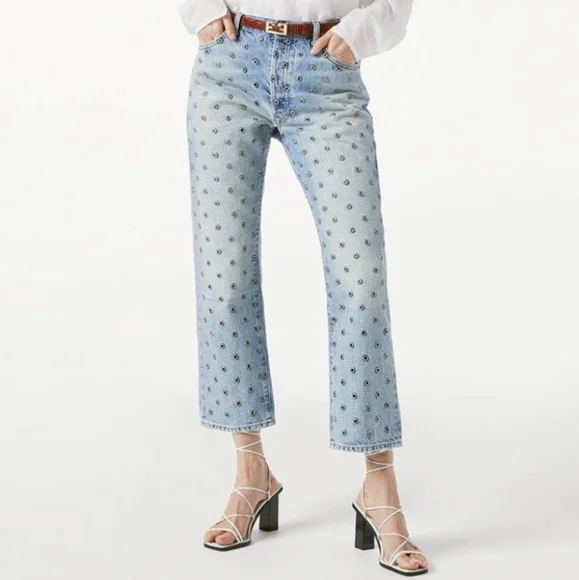 FRAME Le Slouch Crop All Over Grommet Fitzgerald | Womens Straight Size 32 - Picture 3 of 6